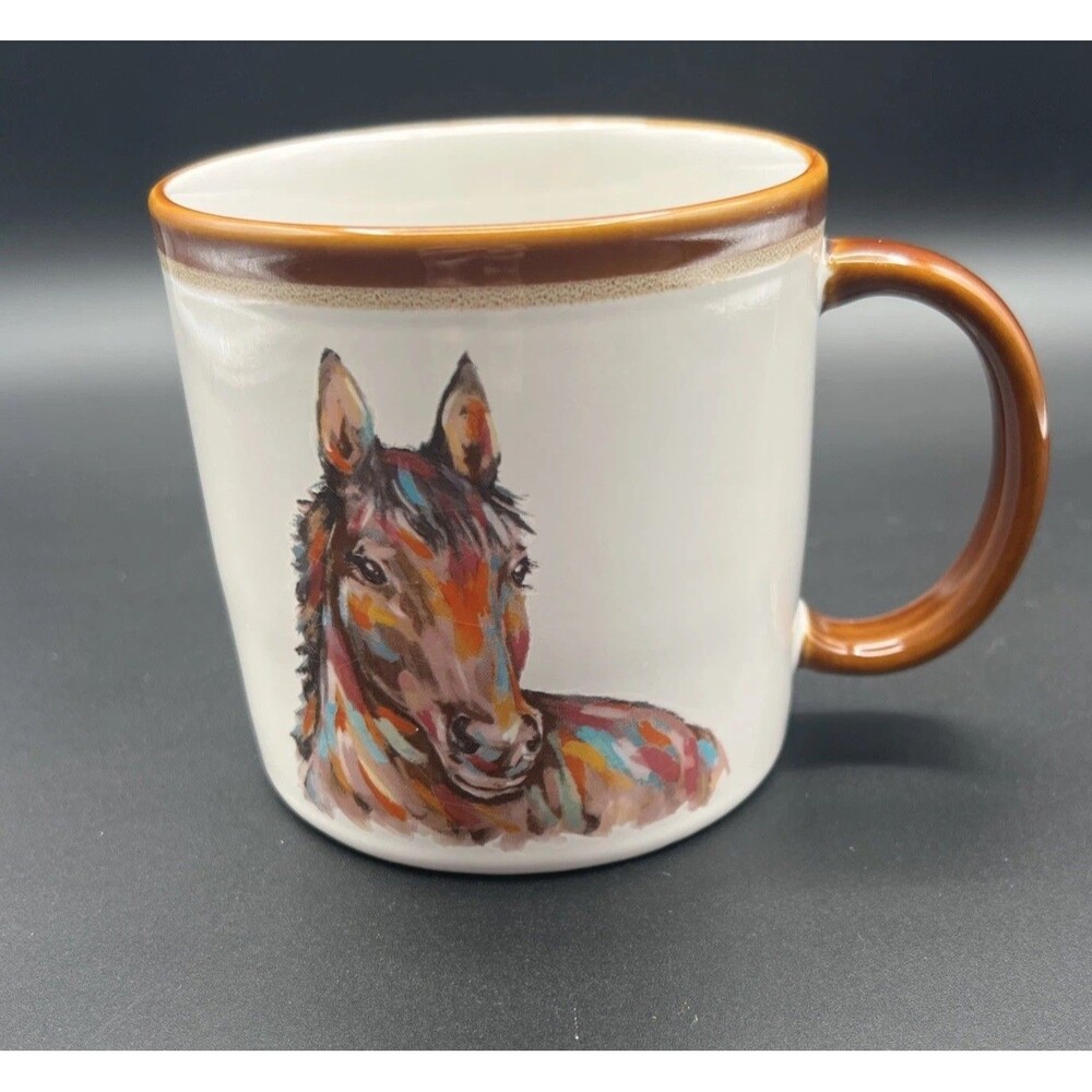 Mainstays Large Coffee Mug Cup Colorful Watercolor Horse NWT 19.27OZ Equestrian